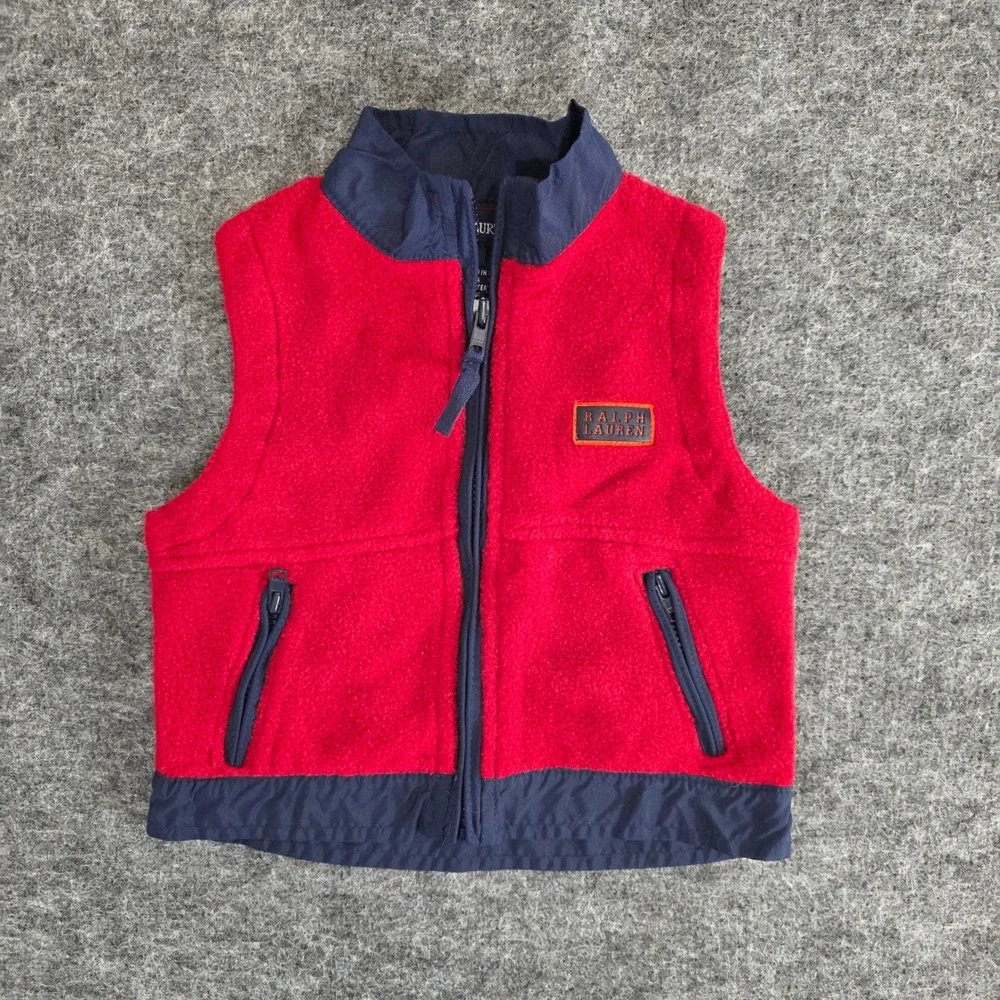 Ralph Lauren Kids Red Fleece Vest‎ 3-12 Months Small Full Zip Up Pockets